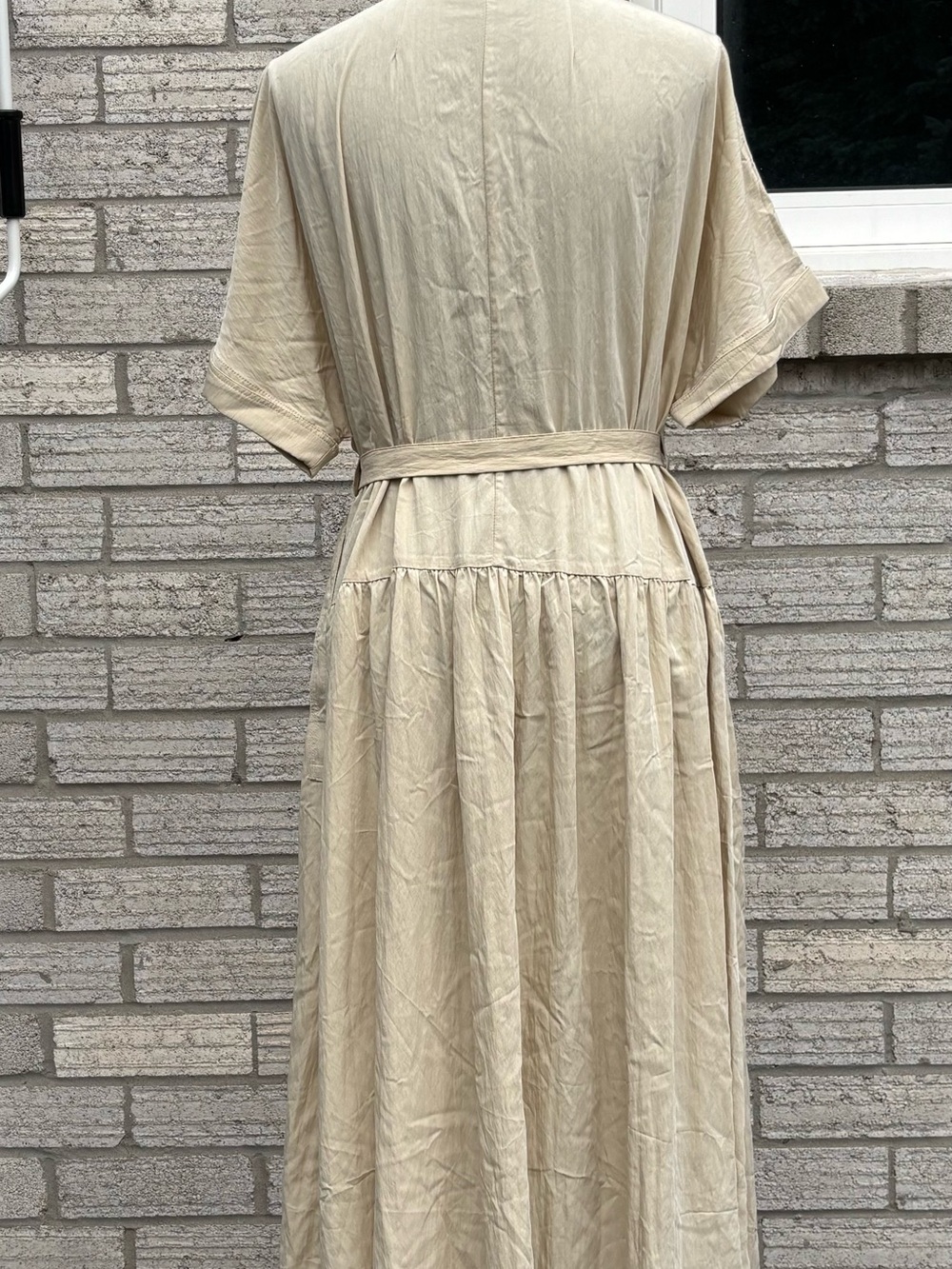 Belted Midi Shirt Dress in Beige - Picture 3 of 9